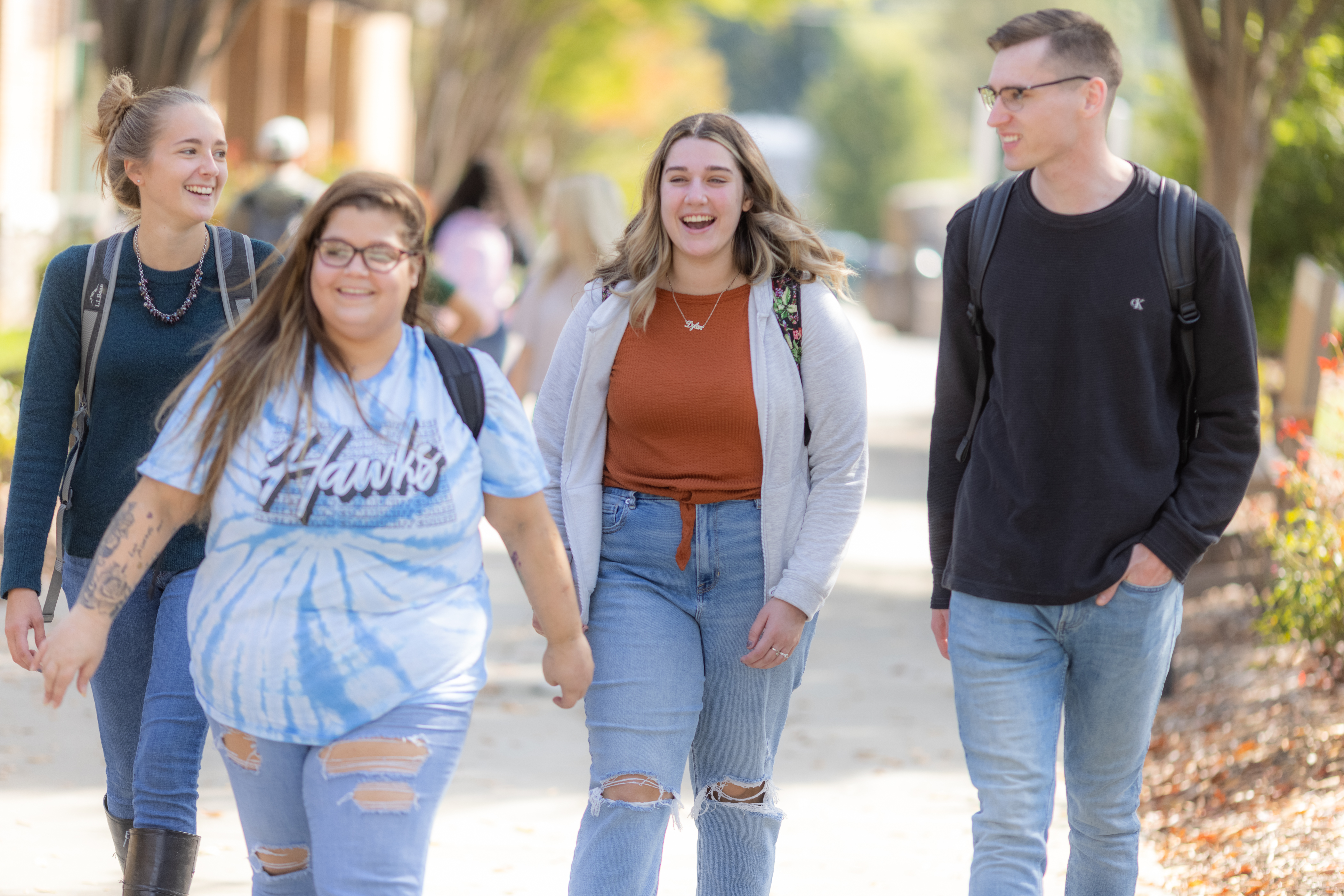 students walking on campus