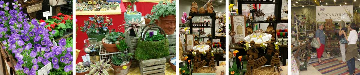 Photo collage of various vendors from the Alumni Flower & Garden Show