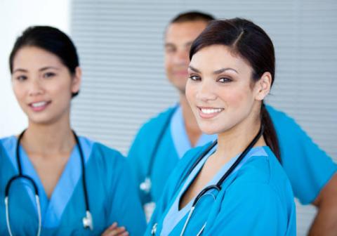 Nurses with stethoscopes around their neck