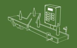 Diagram of an automated system with conveyer belts and electronic panels